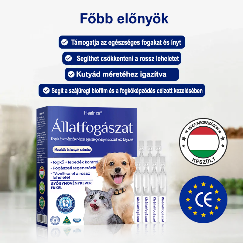 🐶🐱[🇭🇺 Hivatalos Áruház] Healrize® Állati Fogászati és Emésztési Egészséget Támogató Orális Folyadék – Friss lehelet, fogkő eltávolítása és ínyregeneráció támogatása, a fogak stabilizálása (macskáknak és kutyáknak) – Ma 70% kedvezmény!