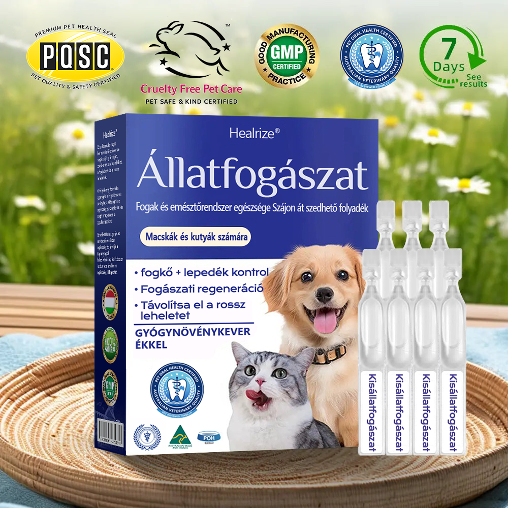 🐶🐱[🇭🇺 Hivatalos Áruház] Healrize® Állati Fogászati és Emésztési Egészséget Támogató Orális Folyadék – Friss lehelet, fogkő eltávolítása és ínyregeneráció támogatása, a fogak stabilizálása (macskáknak és kutyáknak) – Ma 70% kedvezmény!