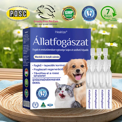 🐶🐱[🇭🇺 Hivatalos Áruház] Healrize® Állati Fogászati és Emésztési Egészséget Támogató Orális Folyadék – Friss lehelet, fogkő eltávolítása és ínyregeneráció támogatása, a fogak stabilizálása (macskáknak és kutyáknak) – Ma 70% kedvezmény!