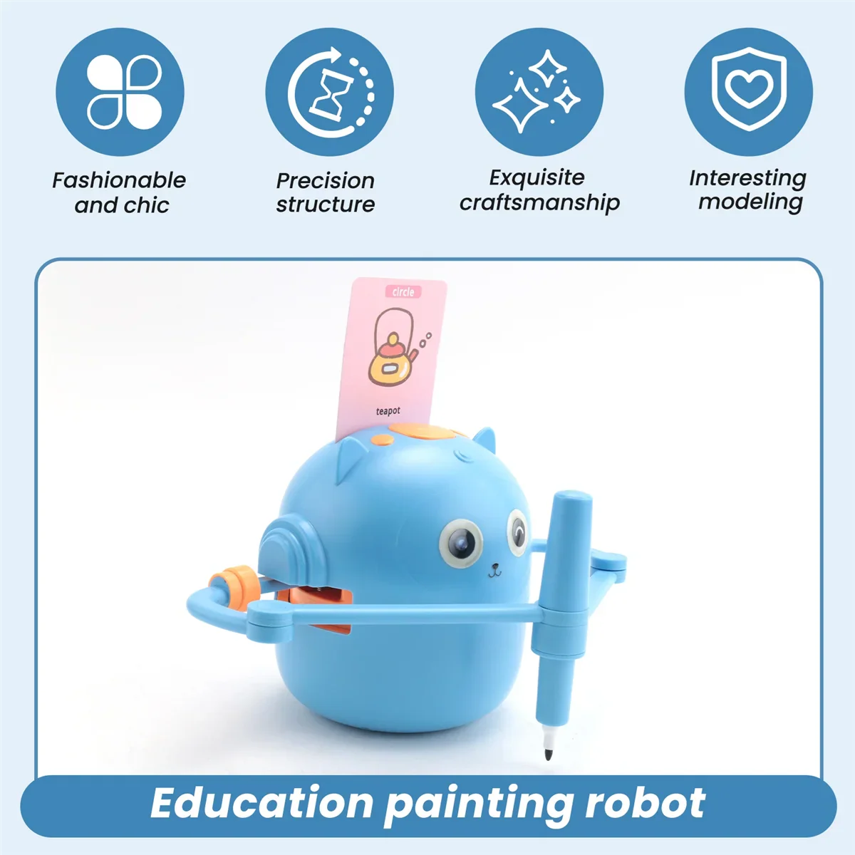 B17CC New Children'S Interactive Education Painting Robot -Montessori Learning Toys, with 100 Words Cards, Voice Interaction