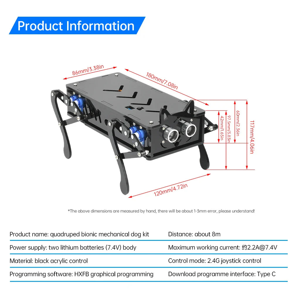 Four-Legged Robot Dog Bionic Intelligent Programming Development Robot Remote Control Robot Dog Electronic Pet Diy Kit